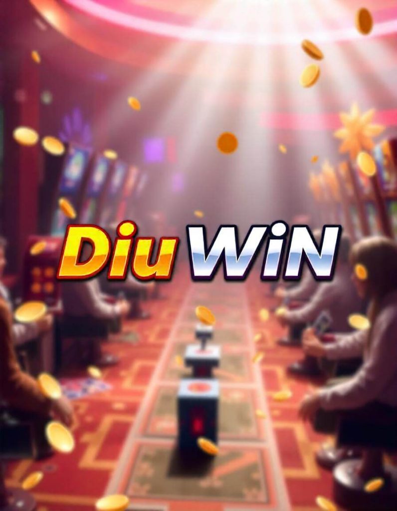 Diuwin Logo with a blurred casino-like setting behind